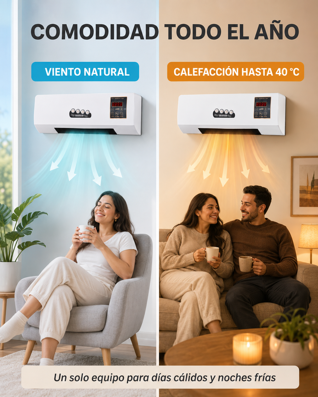 ClimaWall 2 en 1 – Ventilador y Calefactor Eléctrico de Pared con Control Remoto