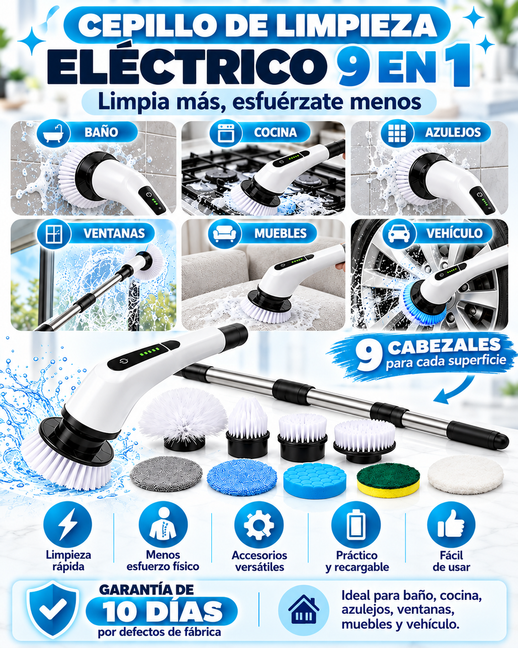 Cepillo Eléctrico Multiusos 9 en 1