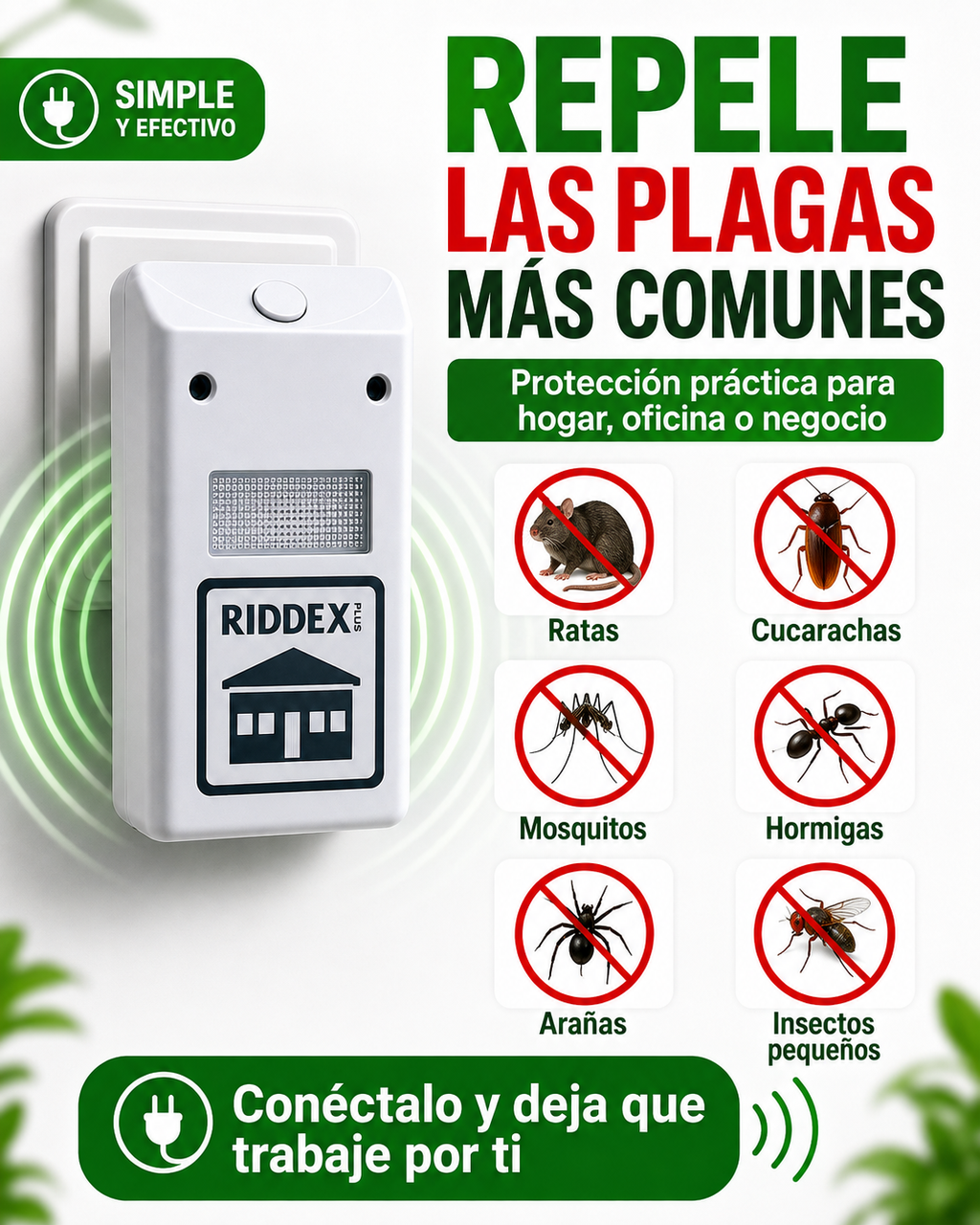 RIDDEX HOGAR SHIELD - Protección Electrónica Contra Plagas Sin Venenos