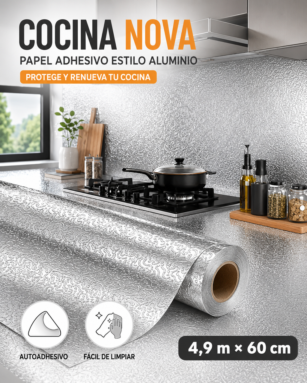 COCINANOVA - Papel Adhesivo de Aluminio - 5 Metros