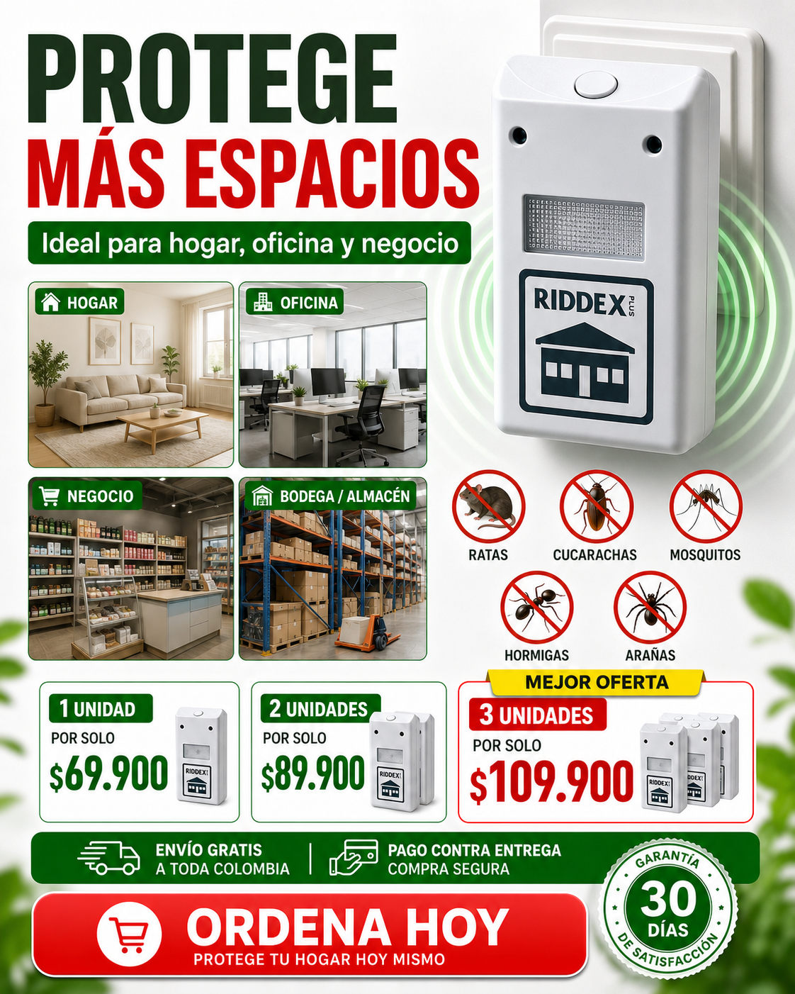 RIDDEX HOGAR SHIELD - Protección Electrónica Contra Plagas Sin Venenos