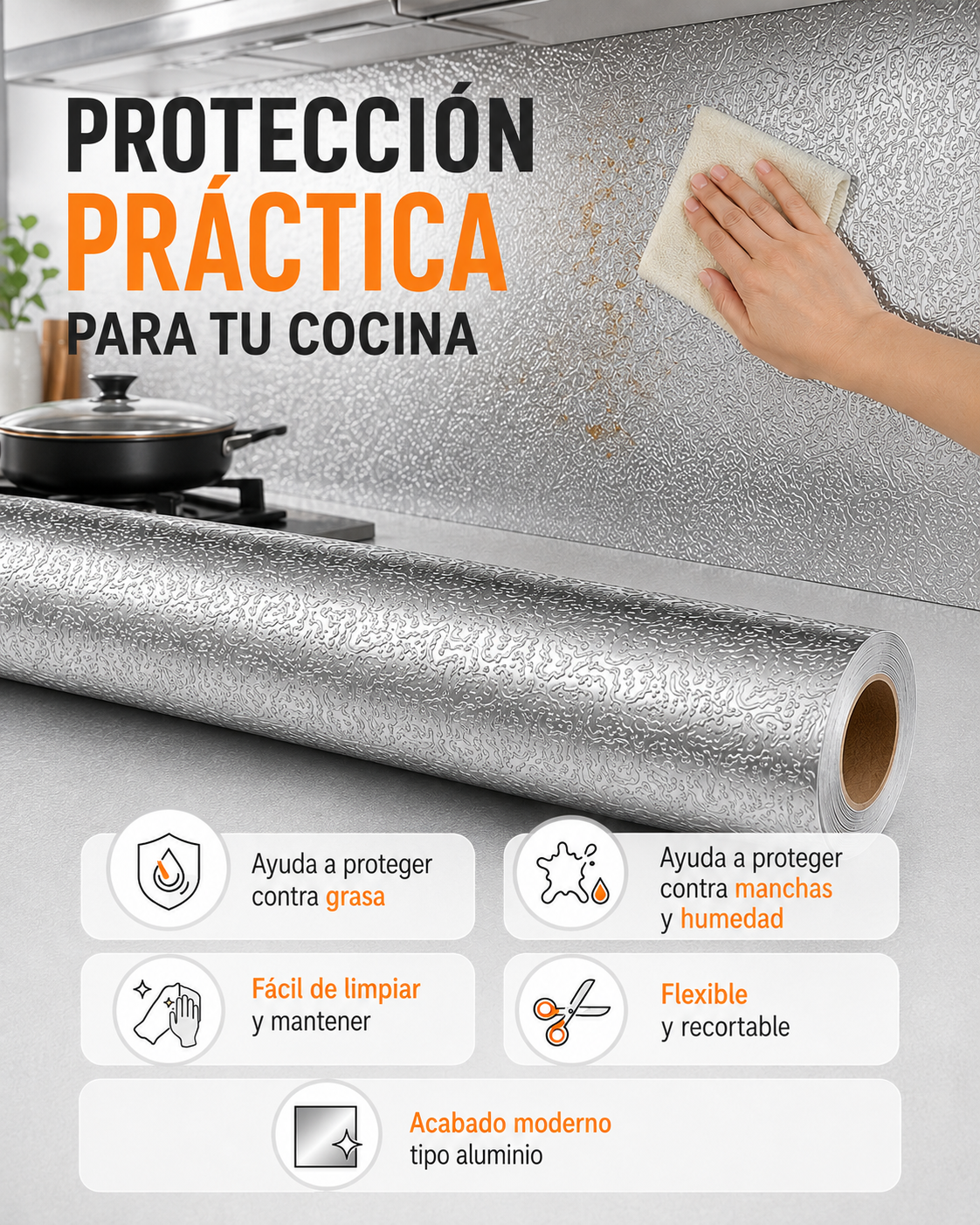 COCINANOVA - Papel Adhesivo de Aluminio - 5 Metros