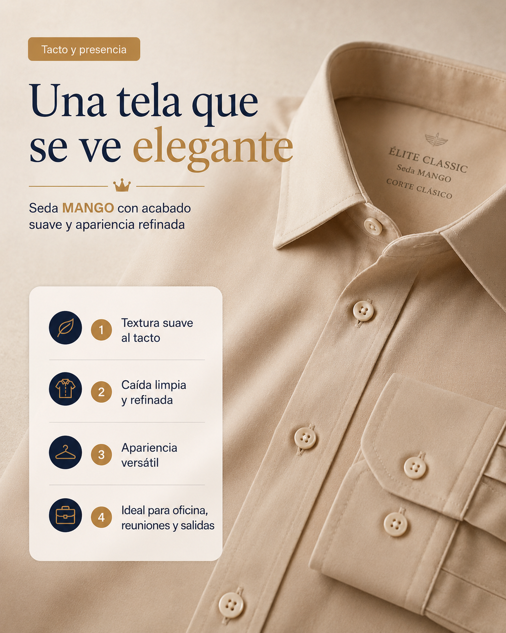 Camisa Élite Classic – Manga Larga en Seda Mango