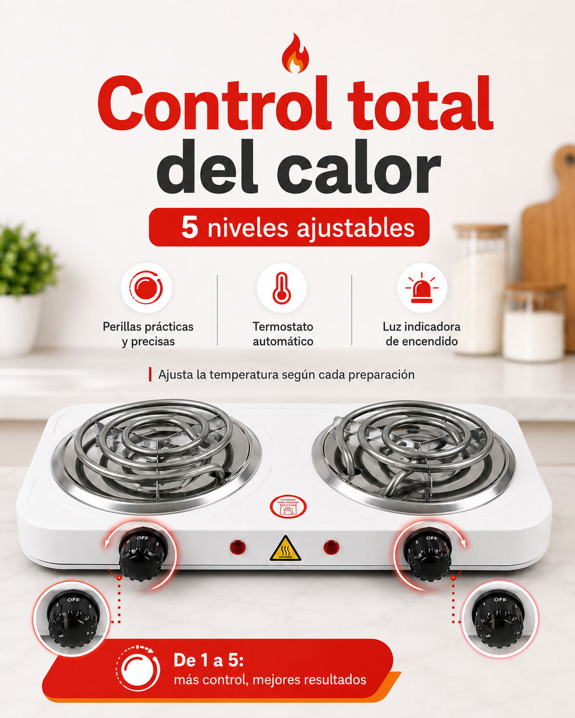 Estufa Eléctrica de Mesa - 2 Quemadores 2000W