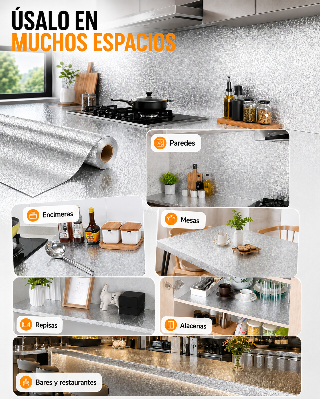 COCINANOVA - Papel Adhesivo de Aluminio - 5 Metros