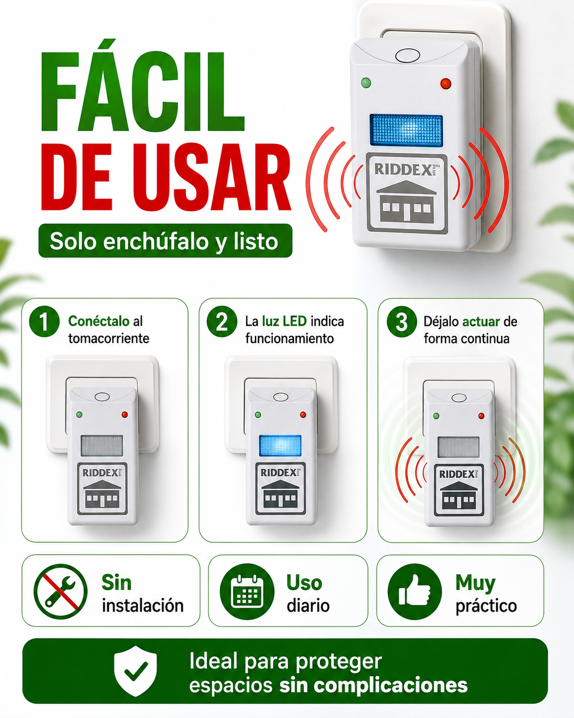 RIDDEX HOGAR SHIELD - Protección Electrónica Contra Plagas Sin Venenos
