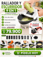 RALLADOR Y ESCURRIDOR 9 en 1 + AFILADOR DE CUCHILLOS DE REGALO