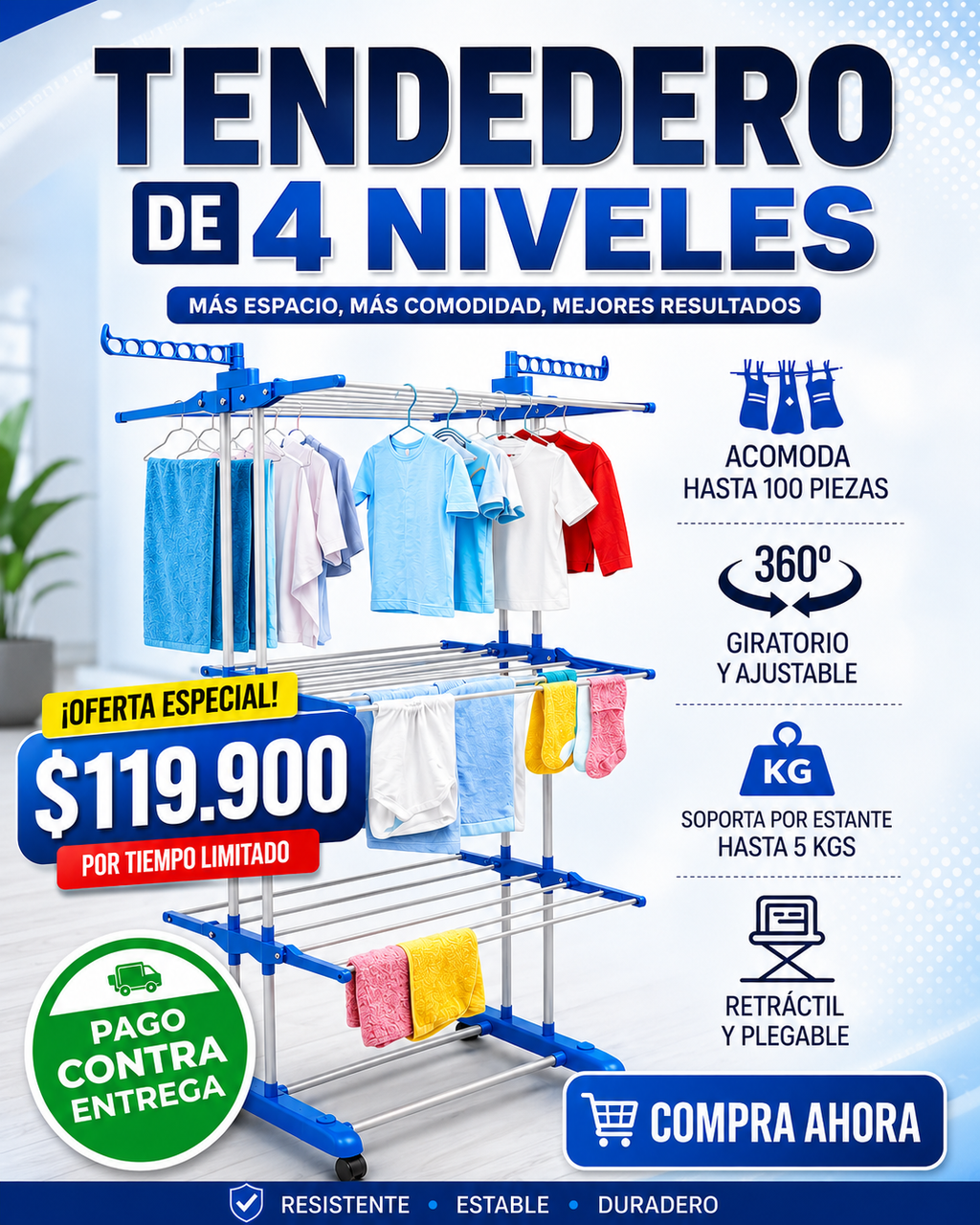 Tendedero de 4 Niveles con Ruedas