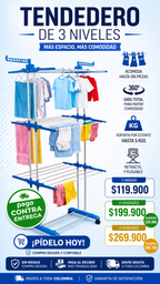 Tendedero de 3 Niveles con Ruedas