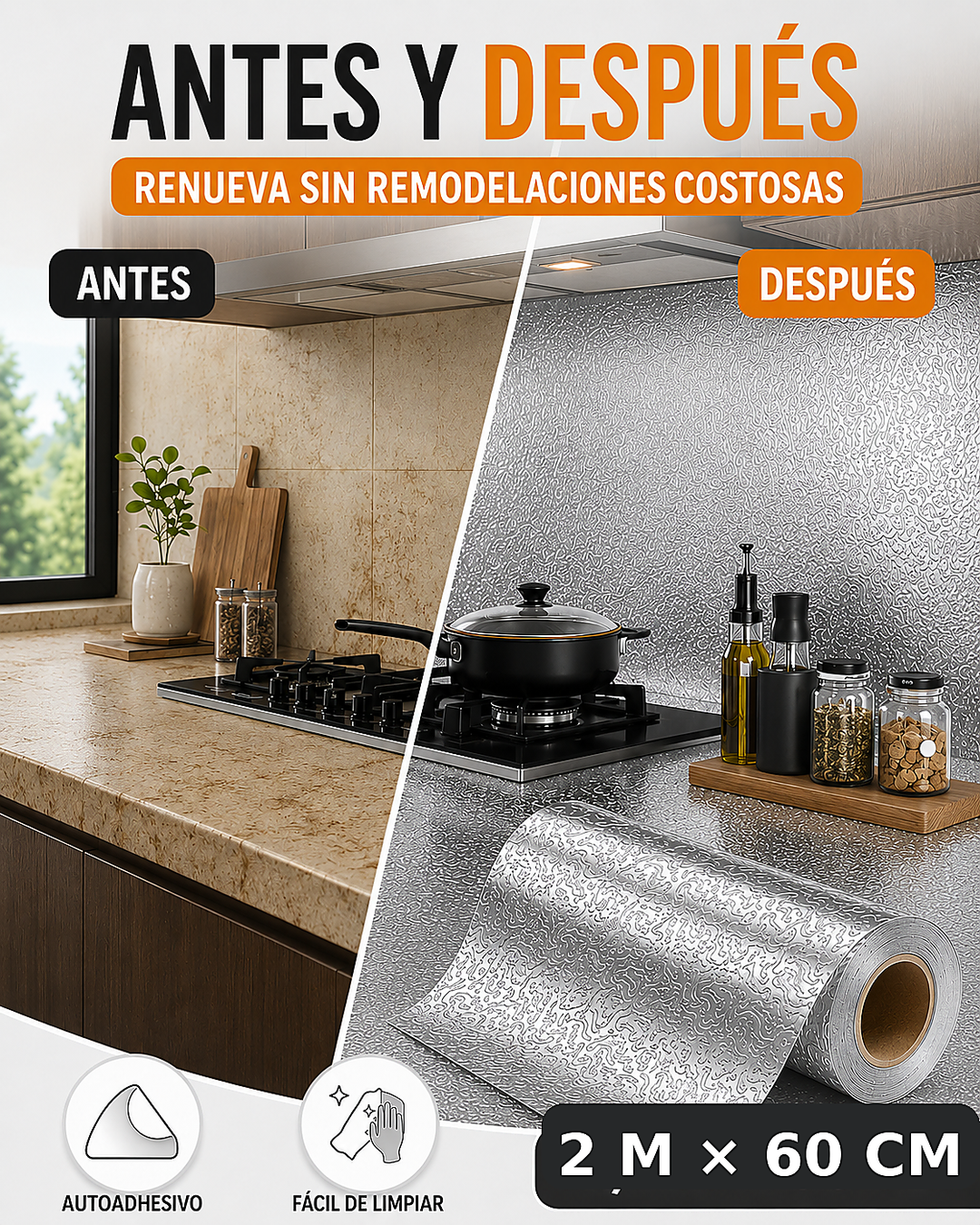 COCINANOVA - Papel Adhesivo de Aluminio - 2 Metros