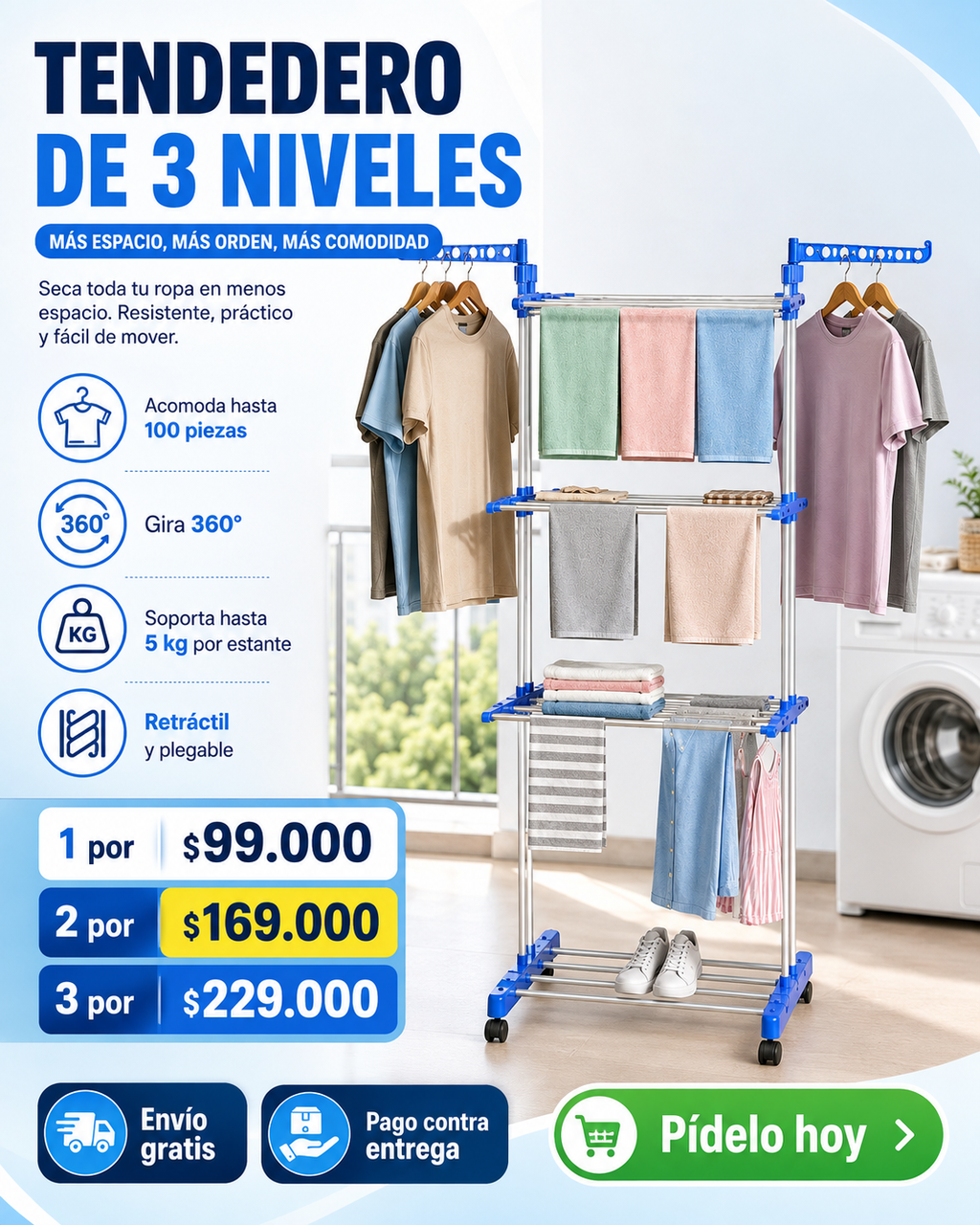 Tendedero de 4 Niveles con Ruedas