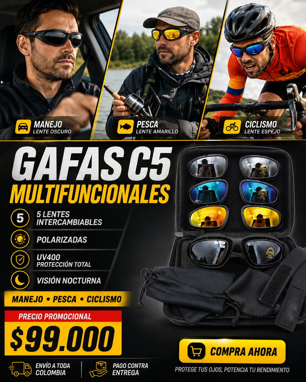Gafas Deportivas C5 Multifuncionales: Máximo Rendimiento y Adaptabilidad