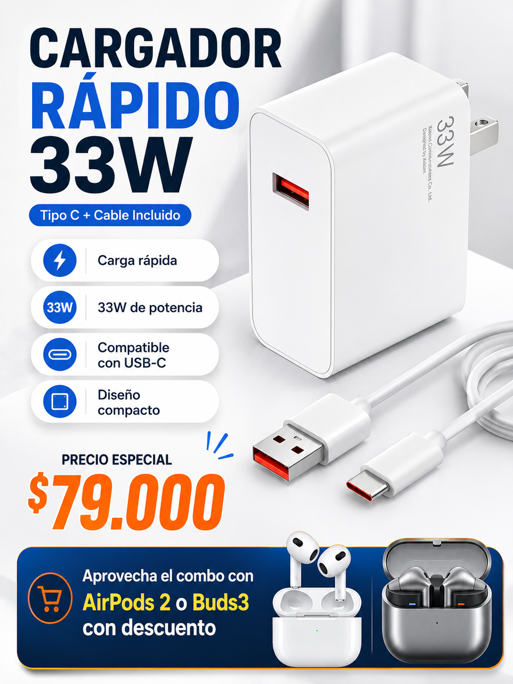 Cargador Rápido 33W Tipo C