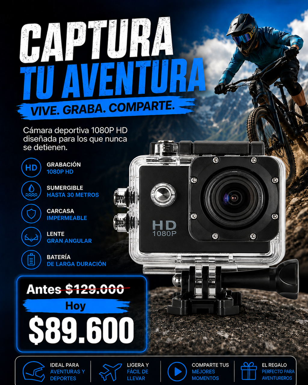 🔥 LIQUIDACIÓN DE STOCK: - CÁMARA GOPRO + FUNDA ULTRARRESISTENTE DE REGALO - [PROMOCIÓN DE CUMPLEAÑOS]
